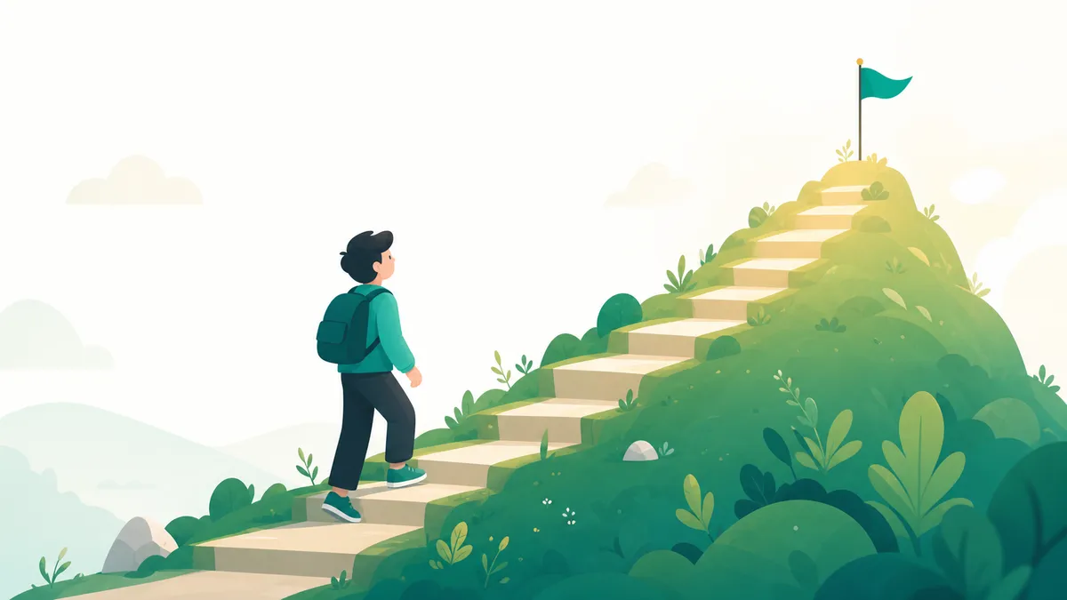 成長のゴールへ歩く人のイラスト