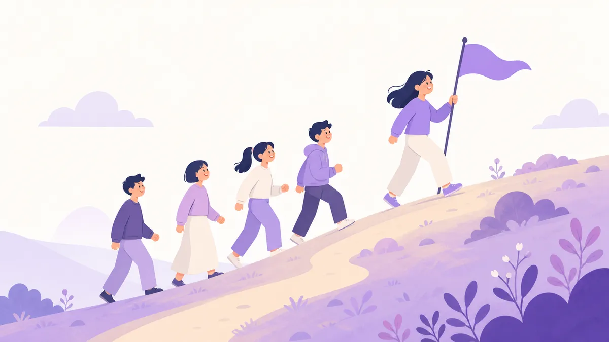 影響のゴールへ歩く人のイラスト